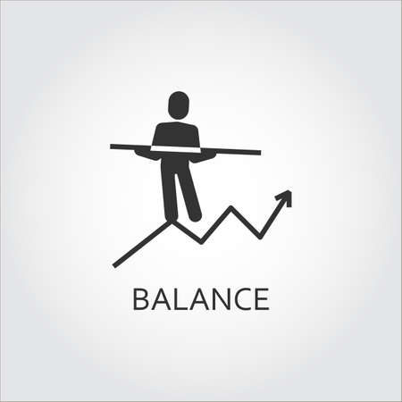 Label of balance in business as man goes on chart to the top. Simple black icon.のイラスト素材