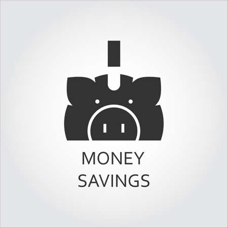 Label of money saving or save as piggy-bank pig. Simple black icon.のイラスト素材