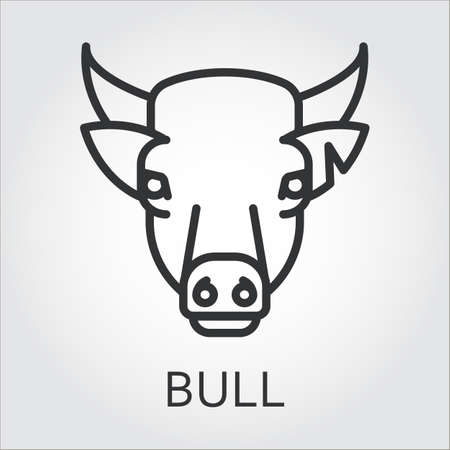 Black flat simple icon style line art. Outline symbol with stylized image of a head of a wild animal lion, leo. Stroke vector logo mono linear pictogram web graphics. On a gray background.のイラスト素材