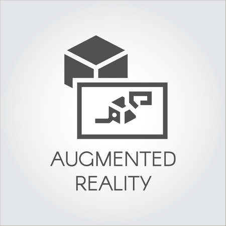 Black flat icon of device virtual augmented reality. Logo of digital AR technology future theme. Pictogram cyberspace, simulation, interactive concept for your design projects. Vector illustrationのイラスト素材