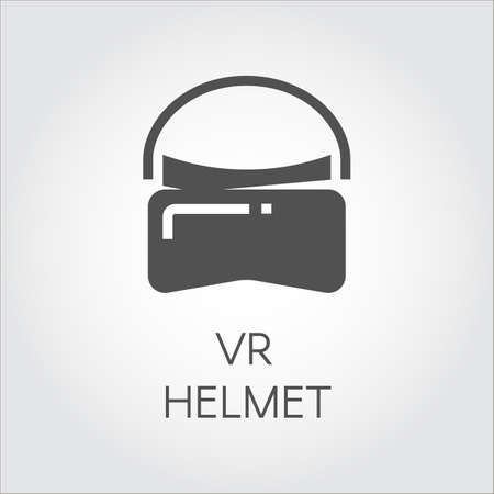 Black icon VR helmet in flat style. Concept of virtual reality games. Modern digital technology, Vector illustration on light gray background. Pictogram for your design projectsのイラスト素材