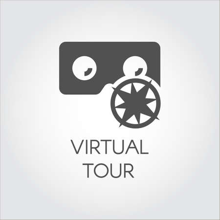Black icon of virtual tour in flat style. Concept of virtual reality games, presentation, digital technologiesのイラスト素材