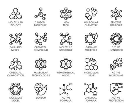 Editable Stroke. 48x48 Pixel Perfect 20 icons in outline style for scientific, chemistry, physical, medical, educational projects. Vector abstract line logoのイラスト素材