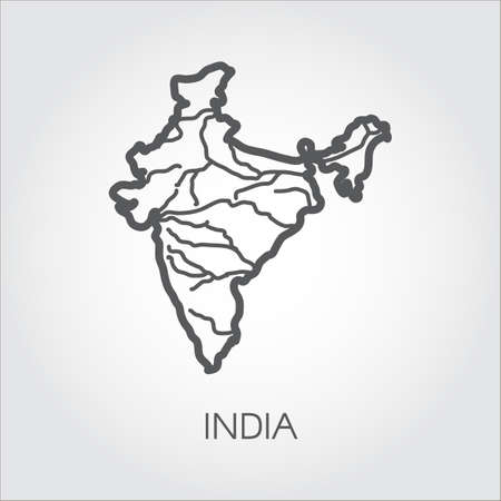 Republic of India map in line style. Icon of country for cartography, geography, education projects, documents, sites, articles and other design needsのイラスト素材