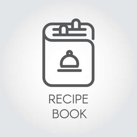 Icon of recipe book drawing in outline design. Cookbook black logo for different culinary projects. Vector illustrationのイラスト素材