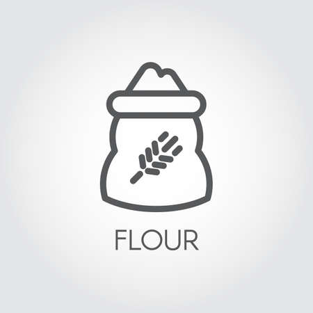 Line icon of bag with rye image full of flour. Ingredient for various recipes and product formulations. Vector symbol of cooking, harvest, culinaryのイラスト素材