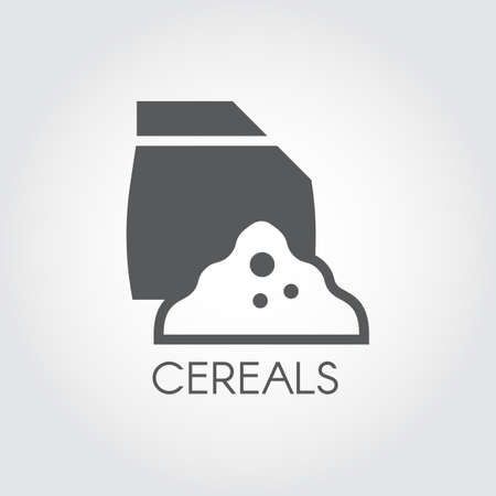 Bag with abstract cereals ingredient. Logo in flat icon. Culinary theme. Vector black and white pictographのイラスト素材