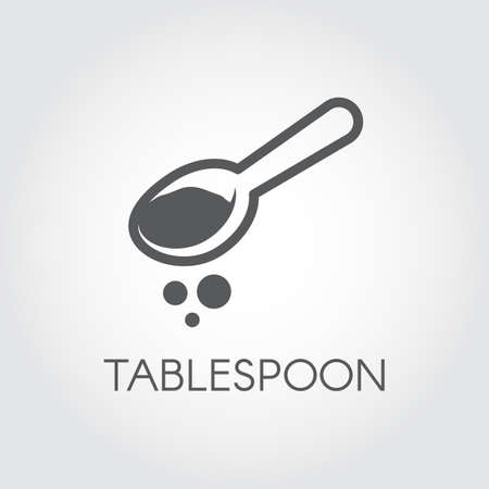 Kitchen tablespoon black flat icon. Spoon with abstract ingredient - logo for cooking various recipes, culinary sites and other projects. Vector illustrationのイラスト素材