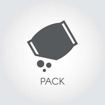 Flat icon of grocery pack with abstract bulk ingredient. Culinary concept. Vector black logo on a gray backgroundのイラスト素材