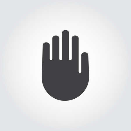 Human palm black flat icon. Symbol of stop sign, warning, lock. Web graphic hand pointing label. Vector illustration for websites, mobile apps, games and other design projects.のイラスト素材