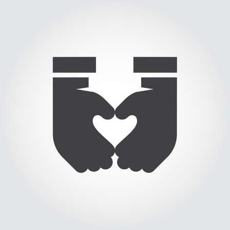Two hands make a heart shape. Black flat icon symbolizing love, romance, relationships, friendship, life. Finger gesture label. Vector illustrationのイラスト素材