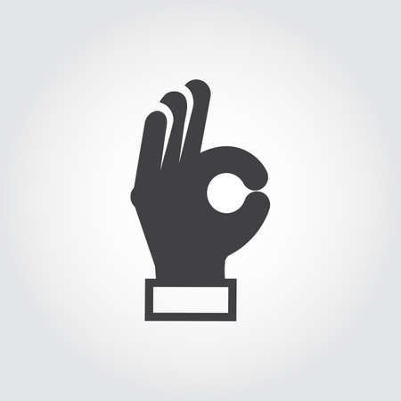 Hand showing OK sign. Gesture arm, body language symbol. Flat sign of agreement, approval, expression of positive emotion. Web graphic pictograph. Vector illustrationのイラスト素材