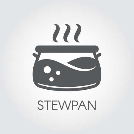 Stewpan black flat icon. Pot or cooking pan pictogram. ?ookery, gastronomy, cuisine concept. Vector illustration on a gray backgroundのイラスト素材