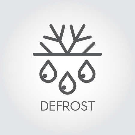 Snowflake and drop thin stroke linear icon. Defrost and freeze concept logo. Symbol of fridge or air conditioner. Vector outline labelのイラスト素材