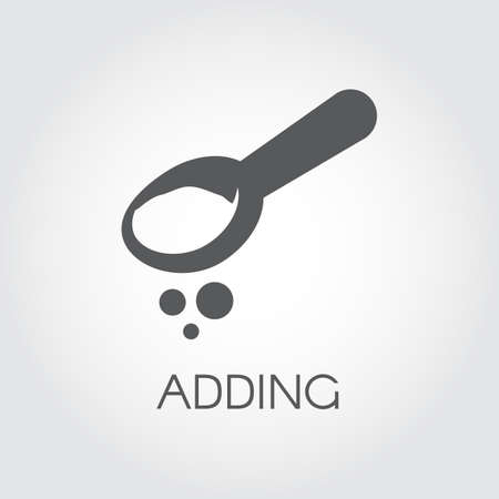 Teaspoon or tablespoon with abstract ingredient. Adding product for preparing food. Graphic concept image. Icon drawing in flat style. Vector illustration on a gray backgroundのイラスト素材