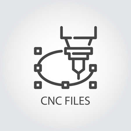 CNC files icon in line design. Computer numerical controlled machine for precise cutting, engraving and other work on hard materials. Graphic contour image. Vector illustration of laser cutting seriesのイラスト素材