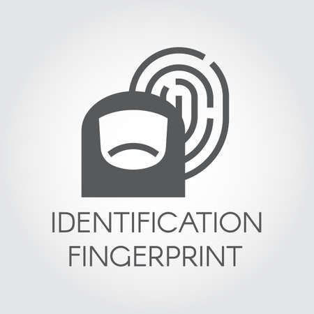 Fingerprint identification flat icon. Identity biometric scanning. Verification system. Authentication technology in mobile phones, smartphones and other devices and locks. Vector black pictograph.のイラスト素材