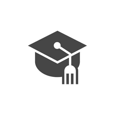 Graduation cap glyph icon. Students hat pictograph. Symbol of education, higher school, Academy, University. Knowledge and success concept graphic logo. Vector illustration isolatedのイラスト素材