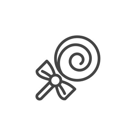 Lollipop line icon. Candy with bow contour label. Party and holiday symbol. Dessert concept signs. Vector illustration isolated on white backgroundのイラスト素材