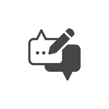 Speech bubble and pencil icon. Dialog cloud graphic web label for chats, sites and apps, instant messenger, social network. Online communication concept pictogram. Vector illustration isolatedのイラスト素材