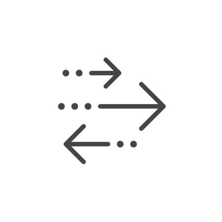 Icon of dotted arrows pointing to the right and left. Symbol of direction. Navigation line sign. Outline label for infographics, sites and applications. Vector illustration isolatedのイラスト素材