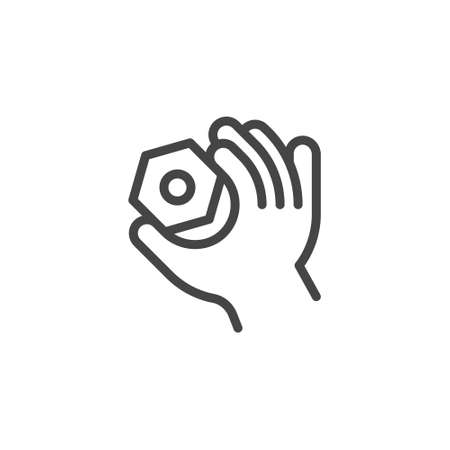 Thin Outline Icon Hand and Nut. Such Line sign as Fine Motor Skills, Preschool Learning, Educational Games. Vector Computer Custom Isolated Pictograms , for Web on White Background Editable Stroke.のイラスト素材
