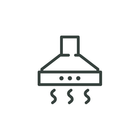 Kitchen Hood Thin Outline Icon Exhaust. Such Line Sign as Extractor Hood, Kitchen Ventilation. Vector Isolated Custom Pictogram for Web and App on White Background Editable Stroke.のイラスト素材
