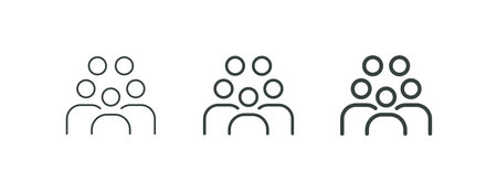 Corporate employee team, professional collective outline icons. Line signs group of five person symbols. Vector isolated pictograms for web and app on white background editable stroke.のイラスト素材