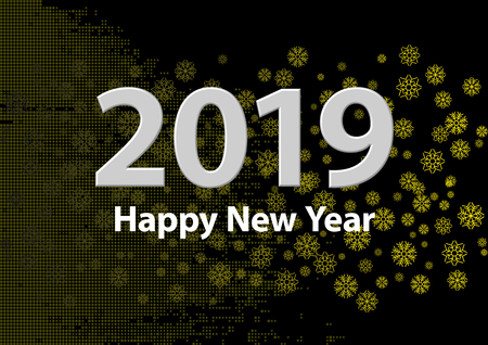 2019 new year numbers silver Golden snowflakes happy new year.のイラスト素材