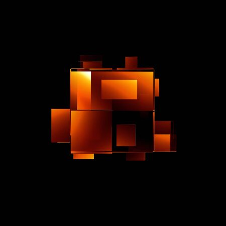 3d abstract modern technology. Box scheme. Neural network. Glass blocks. Web construction. Industrial cube objects. Hardware quantum form. Smart build. Intersect composition. Grid core. Glow techの写真素材