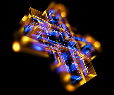 3d abstract modern technology. Box scheme. Neural network. Glass blocks. Web construction. Industrial cube objects. Hardware quantum form. Smart build. 3d illustration. Grid core. Glow techの写真素材