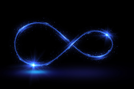 Lighting 3d infinity symbol. Beautiful glowing signs.Sparkling rings. Swirl icon on black...