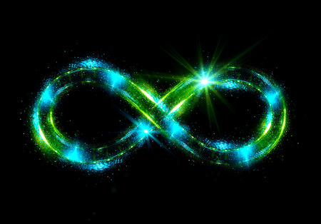 Lighting 3d infinity symbol. Beautiful glowing signs.Sparkling rings. Swirl icon on black...