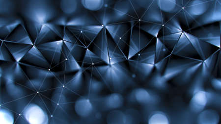 Colored abstract geometric background. 3D illustration.Polygonal glossy surface. Glowing structure.