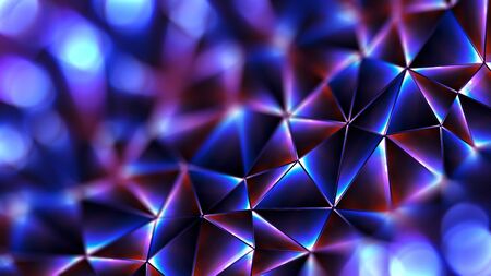 Colored abstract geometric background. 3D illustration.Polygonal glossy surface. Glowing structure.