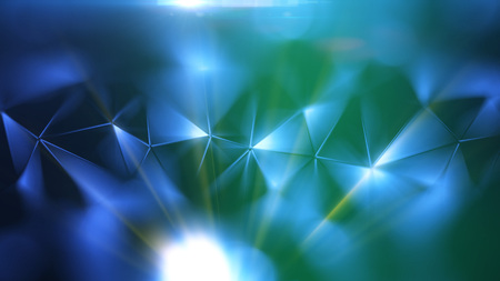 Colored abstract geometric background. 3D illustration.Polygonal glossy surface. Glowing structure. Optical flares glareの写真素材