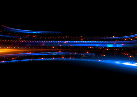 Beautiful light flares. Glowing streaks on dark background. Luminous abstract sparkling lined...