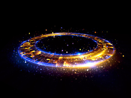 Abstract background. luminous swirl. Elegant glowing circle. Bright spiral. Glow ribbon. Empty space. Sparkling particle. Space tunnel. Glossy orbit. Colorful ellipse. Glint galaxy. Oval stageの写真素材