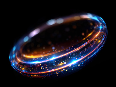 Abstract background. luminous swirl. Elegant glowing circle. Bright spiral. Glow ribbon. Empty space. Sparkling particle. Space tunnel. Glossy orbit. Colorful ellipse. Glint galaxy. Oval stageの写真素材