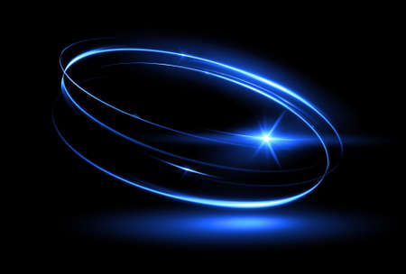 Glow effect. Ribbon glint. Abstract rotational border lines. Power energy. LED glare tape.Luminous...