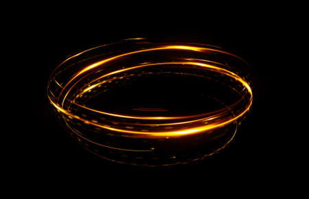 Glow effect. Ribbon glint. Abstract rotational border lines. Power energy. LED glare tape.
Luminous shining neon lights cosmic abstract frame. Magic design round whirl. Swirl trail effect.の写真素材