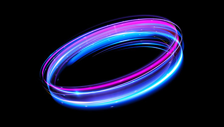 Glow effect. Ribbon glint. Abstract rotational border lines. Power energy. LED glare tape.Luminous...
