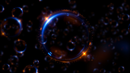 Abstract neon background. Shine swirling. Glowing spiral cover. Bubbles elegant. Halo around. Power...