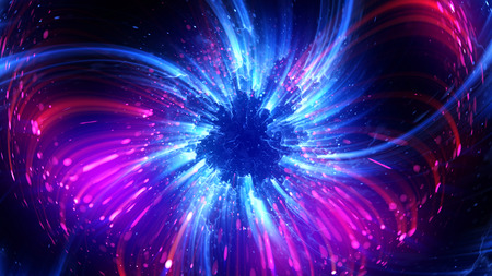 Abstract spacescape, black hole. Star on dark background. Magic explosion star with particles. 
Speed of light. Motion blur. Journey to the universe. Lights trail using zoom. light warp speed. Nebulaの写真素材