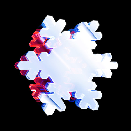 3d render glossy snowflake icon. Glowing glass snowflake. Techno sharp. Geometric on black background. 
Detailed 3d model. Cosmic sci-fi neon streaks. Deluxe stripes in space. Brilliant modernの写真素材