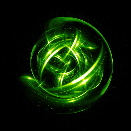 3D Atom icon. Luminous nuclear model on dark background. Glowing energy balls. Molecule structure. Trace atoms and electrons..Physics concept. Microscopic forms. Nuclear reaction element. Supernovaの写真素材