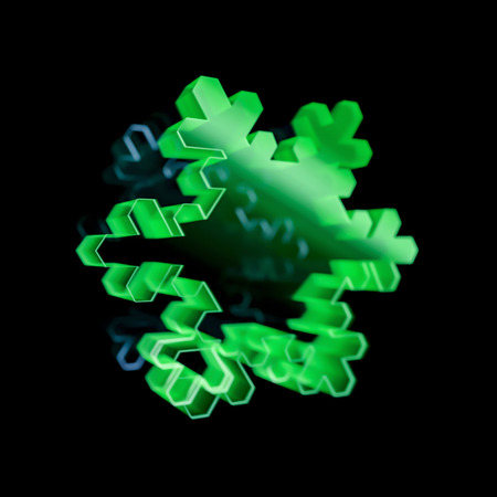 3d render glossy snowflake icon. Glowing glass snowflake. Techno sharp. Geometric on black...