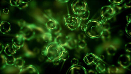 Abstract colorful defocused cells. Abstract microscopic forms on a dark background. Scientific...
