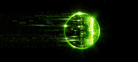 Bitcoin with glowing lights.
Green bitcoin symbol. Coins on black background.の写真素材