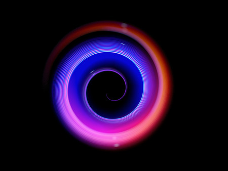 Glow effect. Ribbon glint. Abstract rotational border lines. Power energy. LED glare tape. 
Luminous shining neon lights cosmic abstract frame. Magic design round whirl. Swirl trail effect.の写真素材